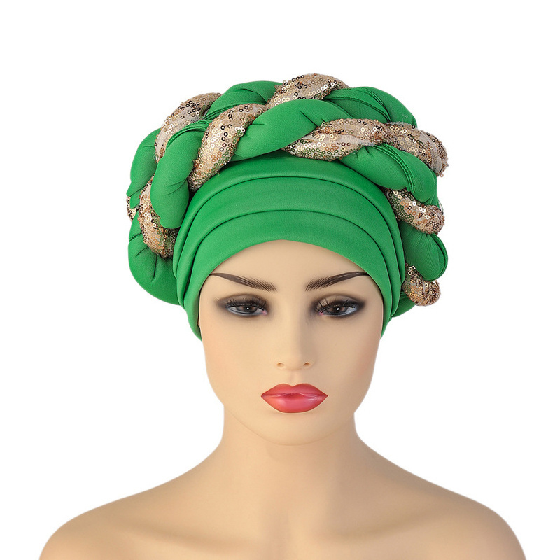 New Fashion African Ready to Wear Auto Aso Oke Gele Headtie Nigerian High Quality Head Wraps Turbans Wedding Party Women CN;GUA