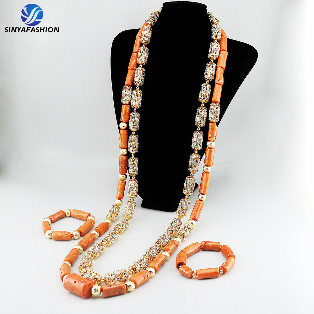 Sinya High Quality Beautiful African Wedding Nigerian Bridal Luxury Natural Real Coral Beads Jewelry Sets