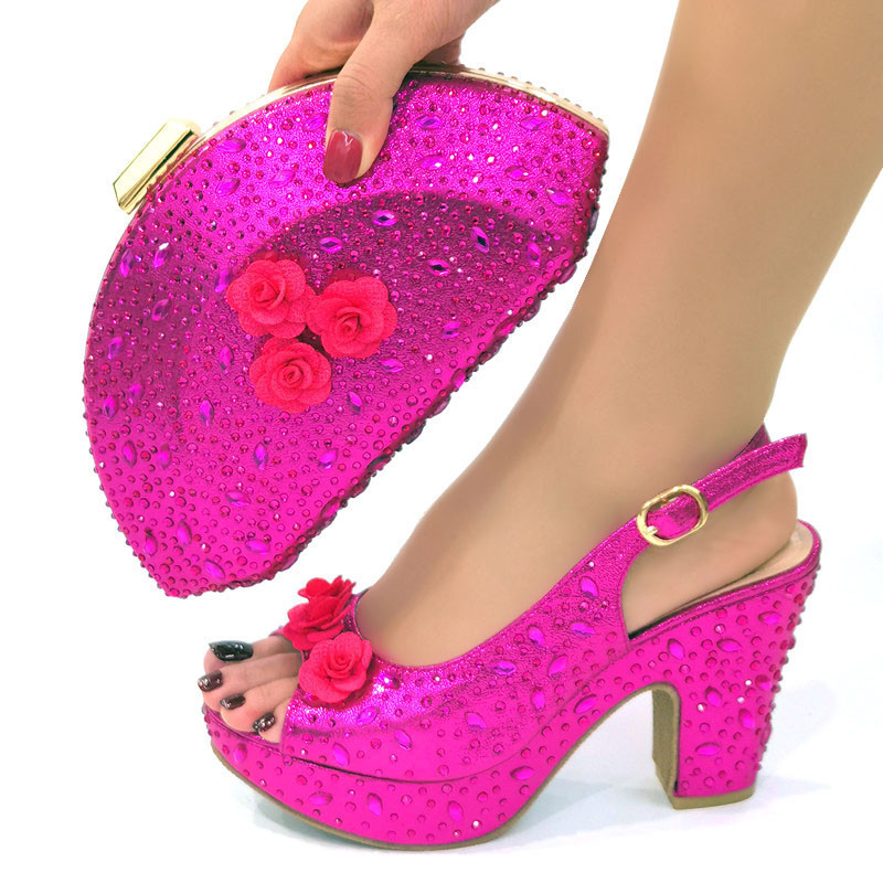 Sinya Latest Rhinestone Rainbow African Nigeria High Heels Pumps Italian Shoes And Bags Set For Women