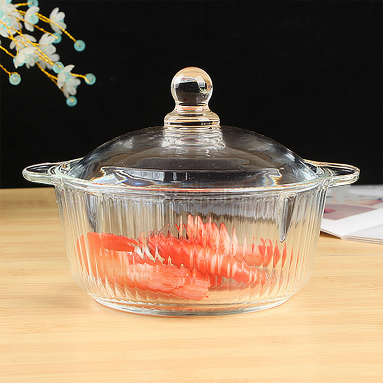 Clear glass pot wholesale price 800ML vertical with lid fruit salad bowl kitchenware small size soup pot