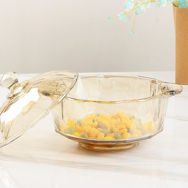 Wholesale heat resistant high borosilicate cooking pot with lid round clear glass salad bowl