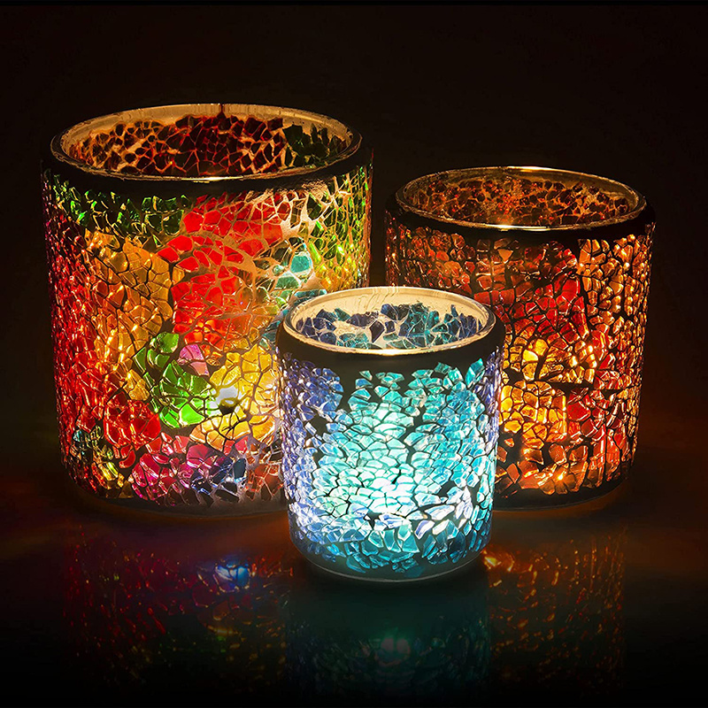 Tea Light Candle Holder Mosaic Glass Candle Jars Handmade Romantic Tealight Holders