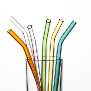 Wholesale High Quality Reusable Borosilicate Straight And Bent Color Glass Straws With Cleaning Brush