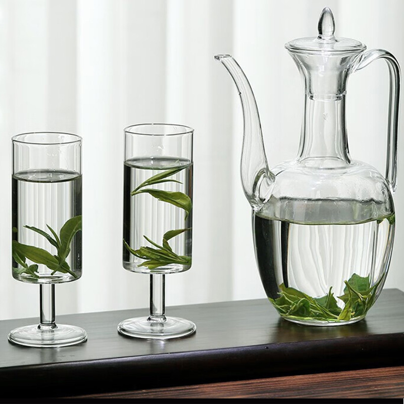 Transparent Fashion Green Glass Teapot High borosilicate Heat-resistant Brewing Retro Glass Tea Pot Set With Cup