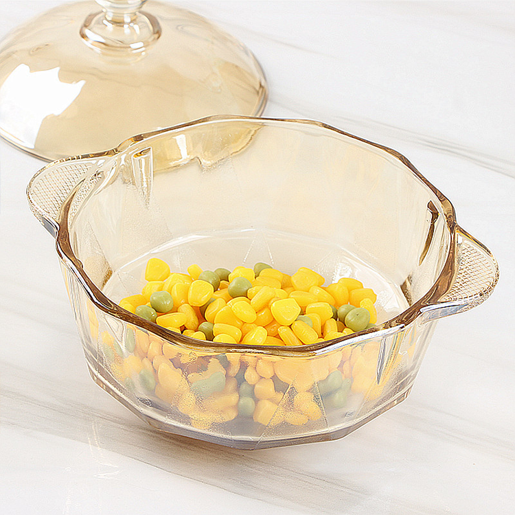 Wholesale heat resistant high borosilicate cooking pot with lid round clear glass salad bowl