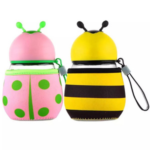 300ml Cartoon Bee Ladybug Water Bottle Glass Children Portable Hot-proof Drink Kettle Cup