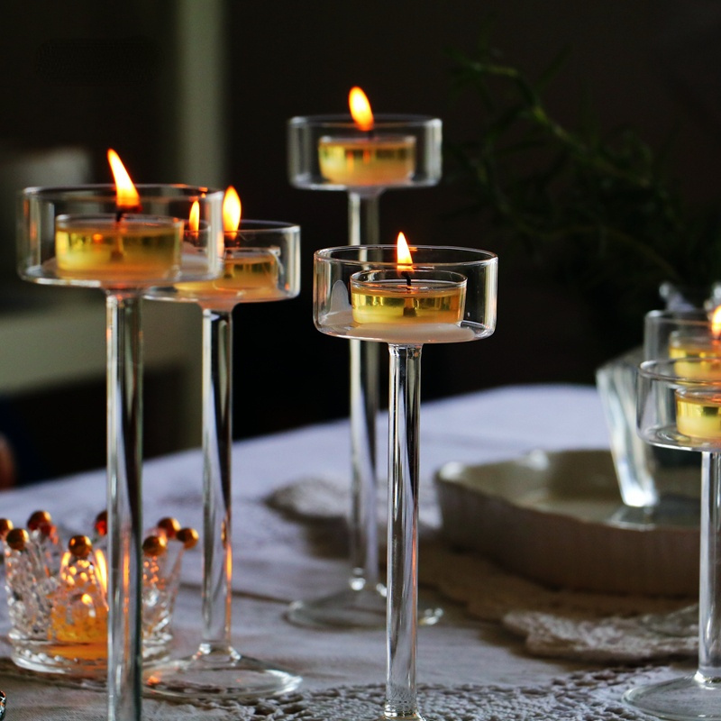 Home Decor Wedding Glassware Centerpieces Candlestick glasses for candles Dinner table Tall Glass Candle Holders Set