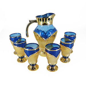 7PCS Luxury Hot Selling Home Decor Ethiopian Blue Coffee Cup Set Tea Glass Tea Pot Water Jug Set