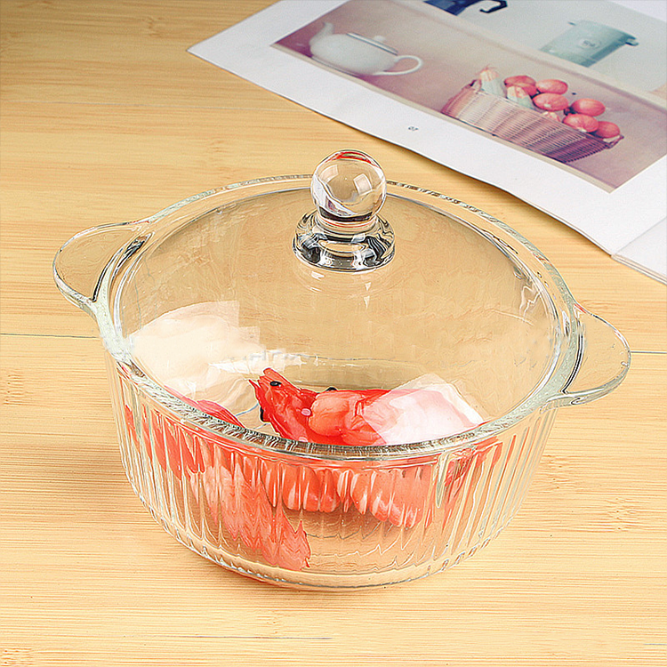 Clear glass pot wholesale price 800ML vertical with lid fruit salad bowl kitchenware small size soup pot