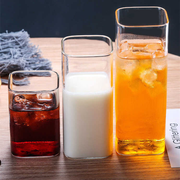 Heat-Resistant accept customization breakfast tumblers square shape clear glass milk coffee tasse cup