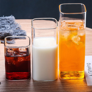 Heat-Resistant accept customization breakfast tumblers square shape clear glass milk coffee tasse cup