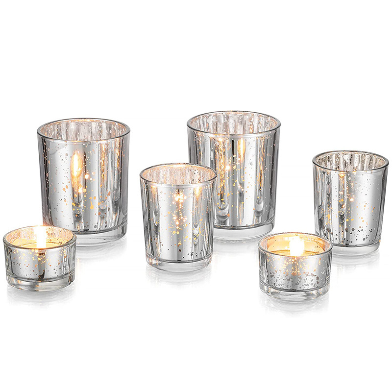 Mercury Silver Tealight Votive Glass Candle Holders Christmas Floating Candle Holder for Dinning Table Wedding Centerpiece