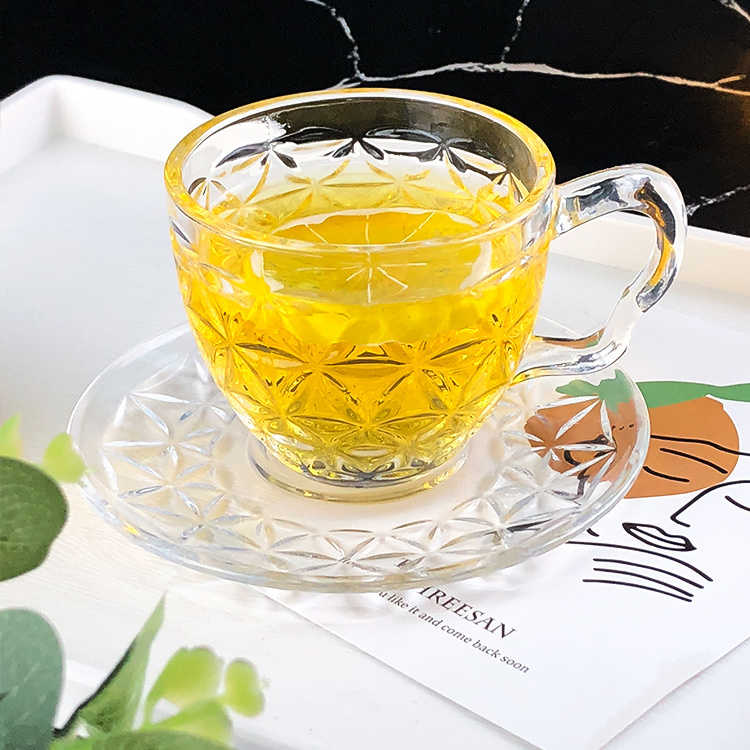 Hot Selling Cute Exquisite Custom Unbreakable Glass Cup Saucer Set Water Drinking Glass Tea Cup Set