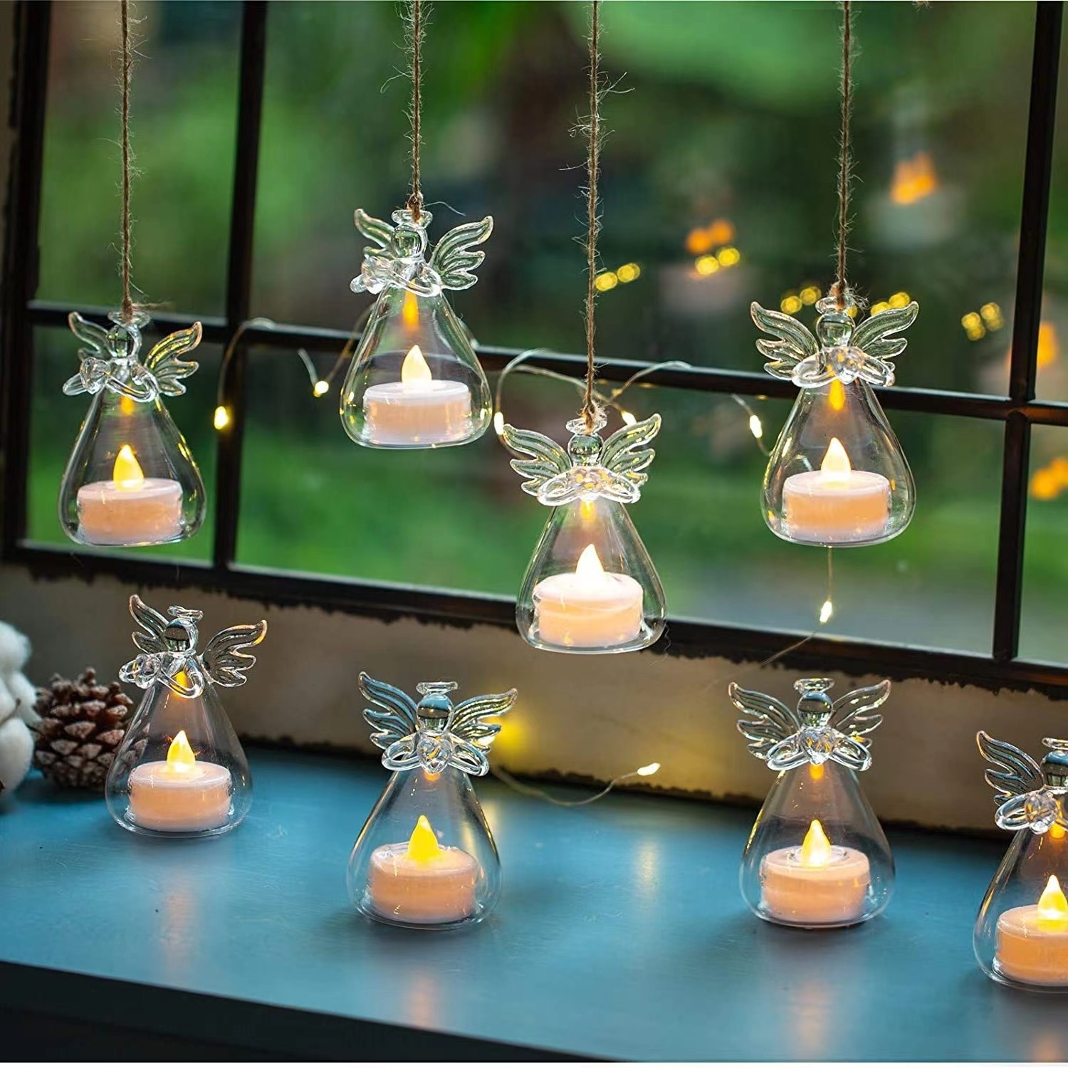 Candle holder with Led Tealight Votive Decoration for Christmas Tree Decor Hanging Angel Glass candle holders