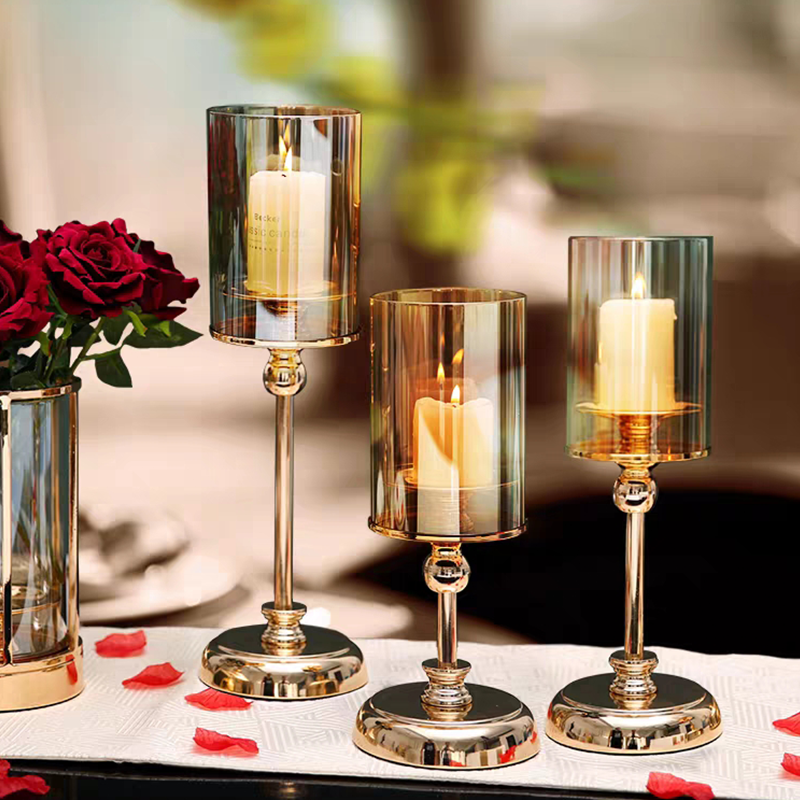 Home Decoration Living Room Glass Candle Holder glasses for candles Wedding Centerpieces Table Gold Metal Candlesticks