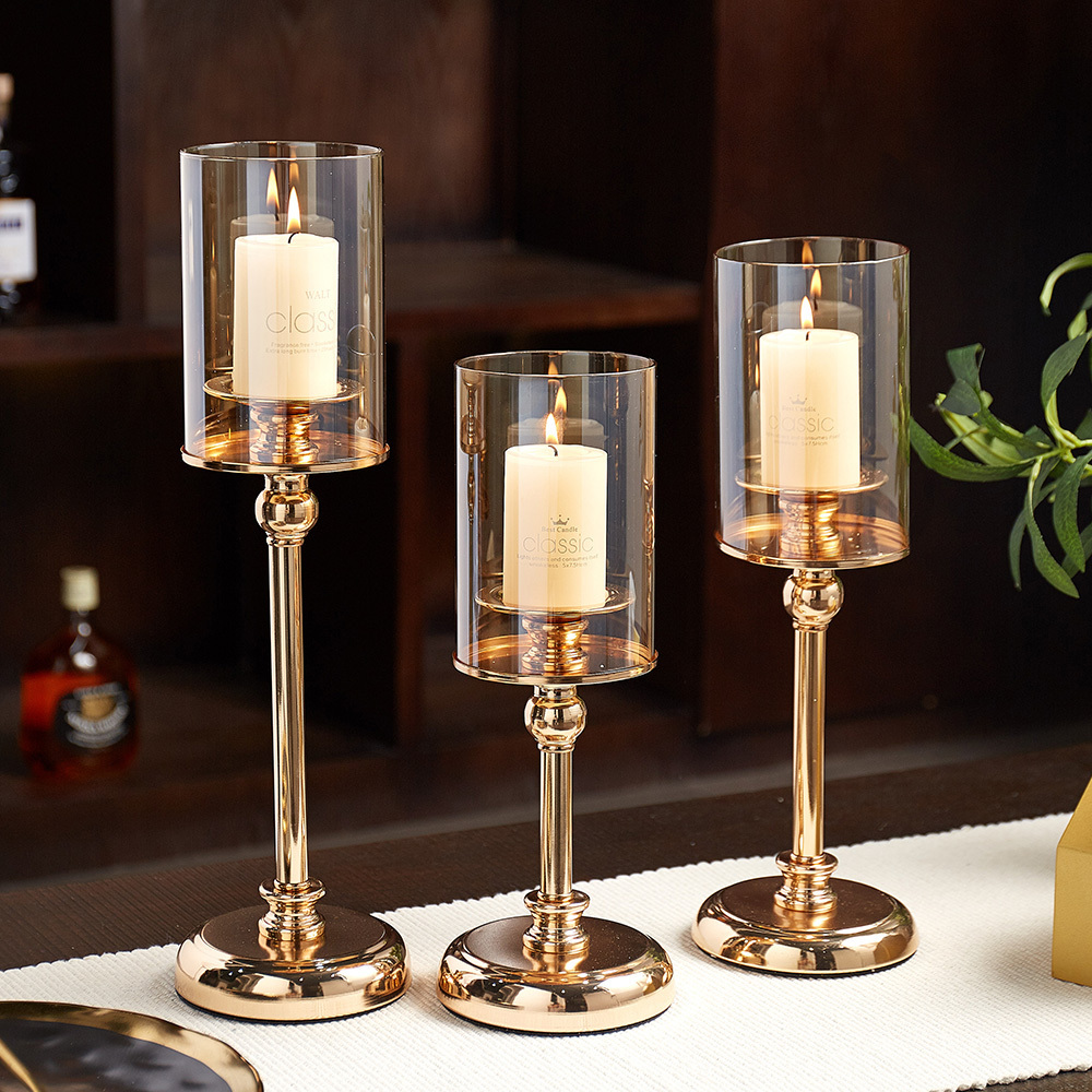 Home Decoration Living Room Glass Candle Holder glasses for candles Wedding Centerpieces Table Gold Metal Candlesticks