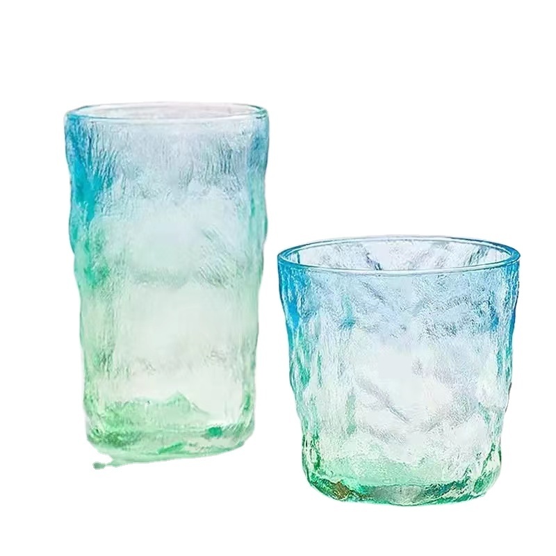 Blue 300 ml Glass Tea Cup Frosted Glass Gradient Drinking Water straight Glass Tumbler cup Customized Sublimation