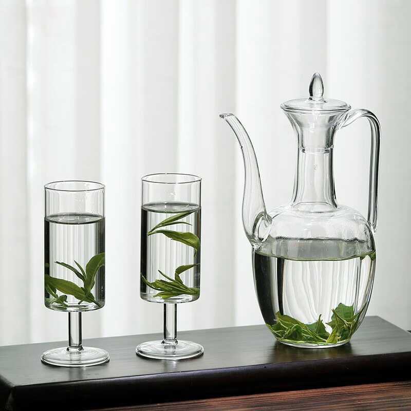 Transparent Fashion Green Glass Teapot High borosilicate Heat-resistant Brewing Retro Glass Tea Pot Set With Cup