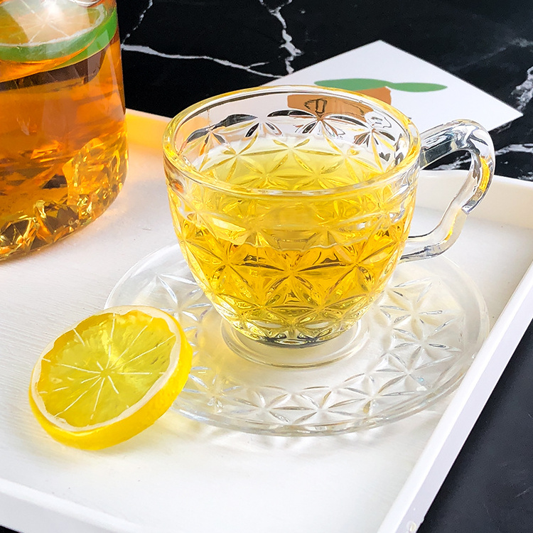 Hot Selling Cute Exquisite Custom Unbreakable Glass Cup Saucer Set Water Drinking Glass Tea Cup Set