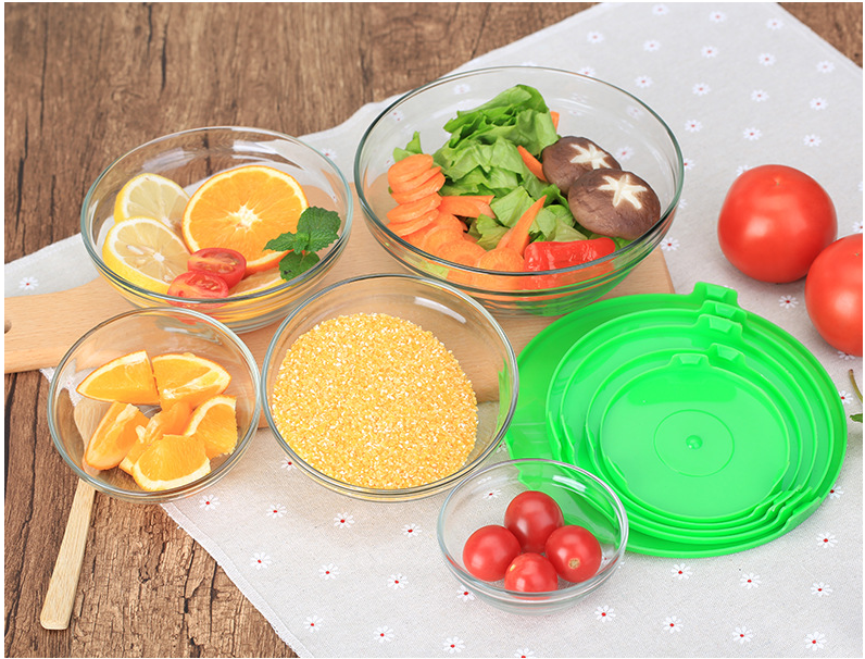 Factory 5pcs Hot Sale eco friendly Round Home Decor Clear Heat Resistant With Lid Fruit Salad Food Glass Bowl Set