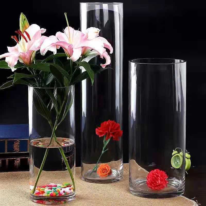 Wholesale Factory Cheap Tall Cylinder Nordic Wedding Clear Home Decor Simple Design Flower Glass Vase