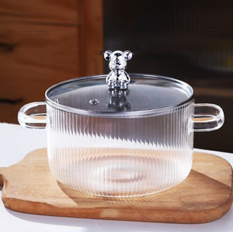 Factory Price heat resistant Soup Pot With Lid Stainless Steel High Borosilicate Kitchen Cooking Glass Pot