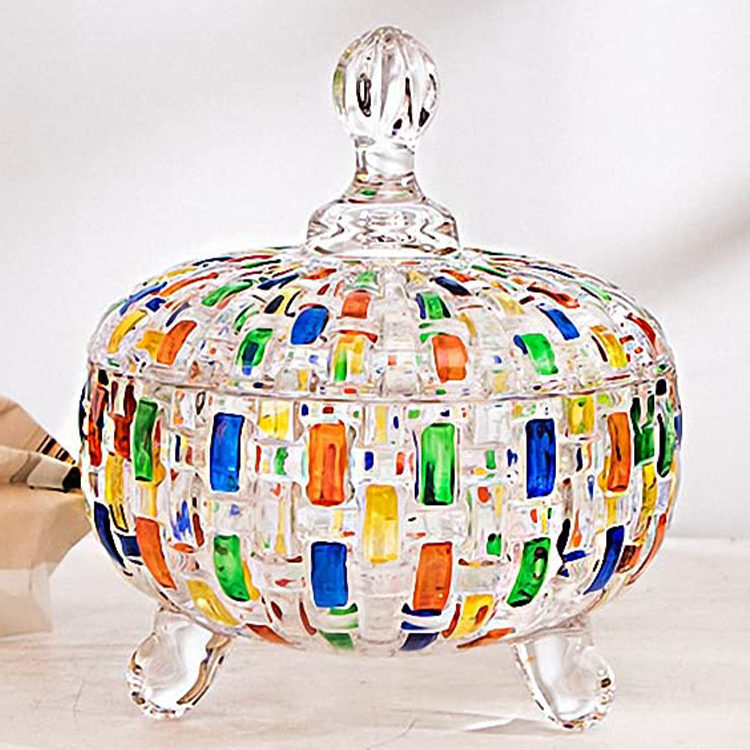 Painted Colorful Halloween Large Glass Crystal Candy Box candy jars with Lid Food Jewelry Box Storage Jar