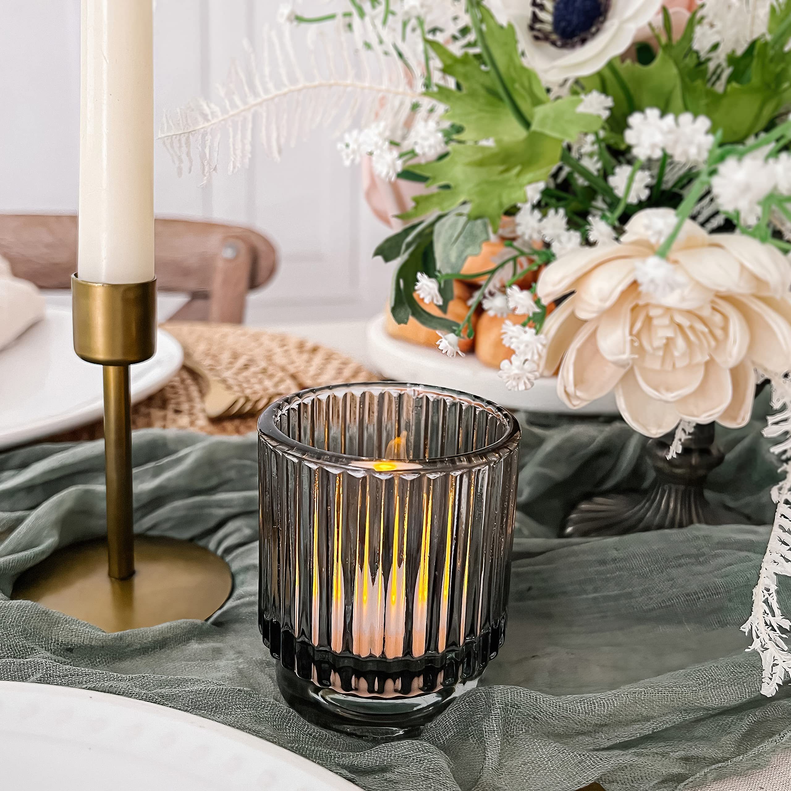 Wholesale Modern Pleated Custom Restaurant Wedding Votive Candle Cup Vessels Jar Glass Tea Light Holder