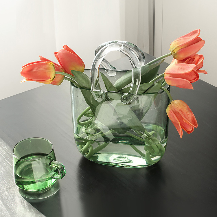 Home Decoration Transparent Hydroponic Flower Arrangement Bag Hand Basket Glass Vase Crystal Creative Vase