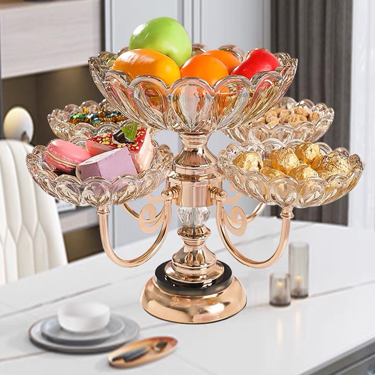 Luxury Fruit Plate new arrivals High Quality Glass 5 Plate modern decor Food dish stand fruit tray Glass Plate