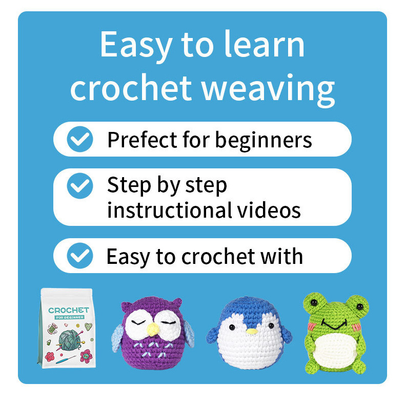 Educational Handmade Crochet Owl Penguin Frog Kit Mini Crochet Kits Adults Craft Crochet Kit