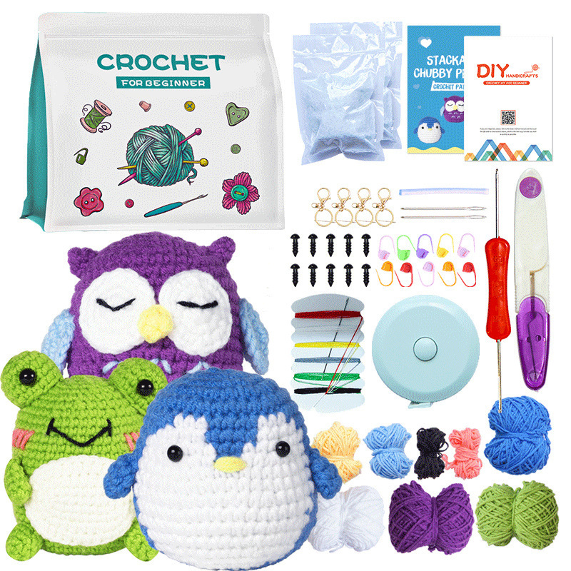 Educational Handmade Crochet Owl Penguin Frog Kit Mini Crochet Kits Adults Craft Crochet Kit