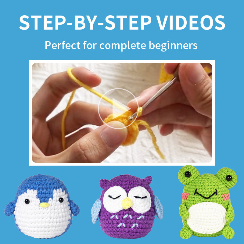 Educational Handmade Crochet Owl Penguin Frog Kit Mini Crochet Kits Adults Craft Crochet Kit