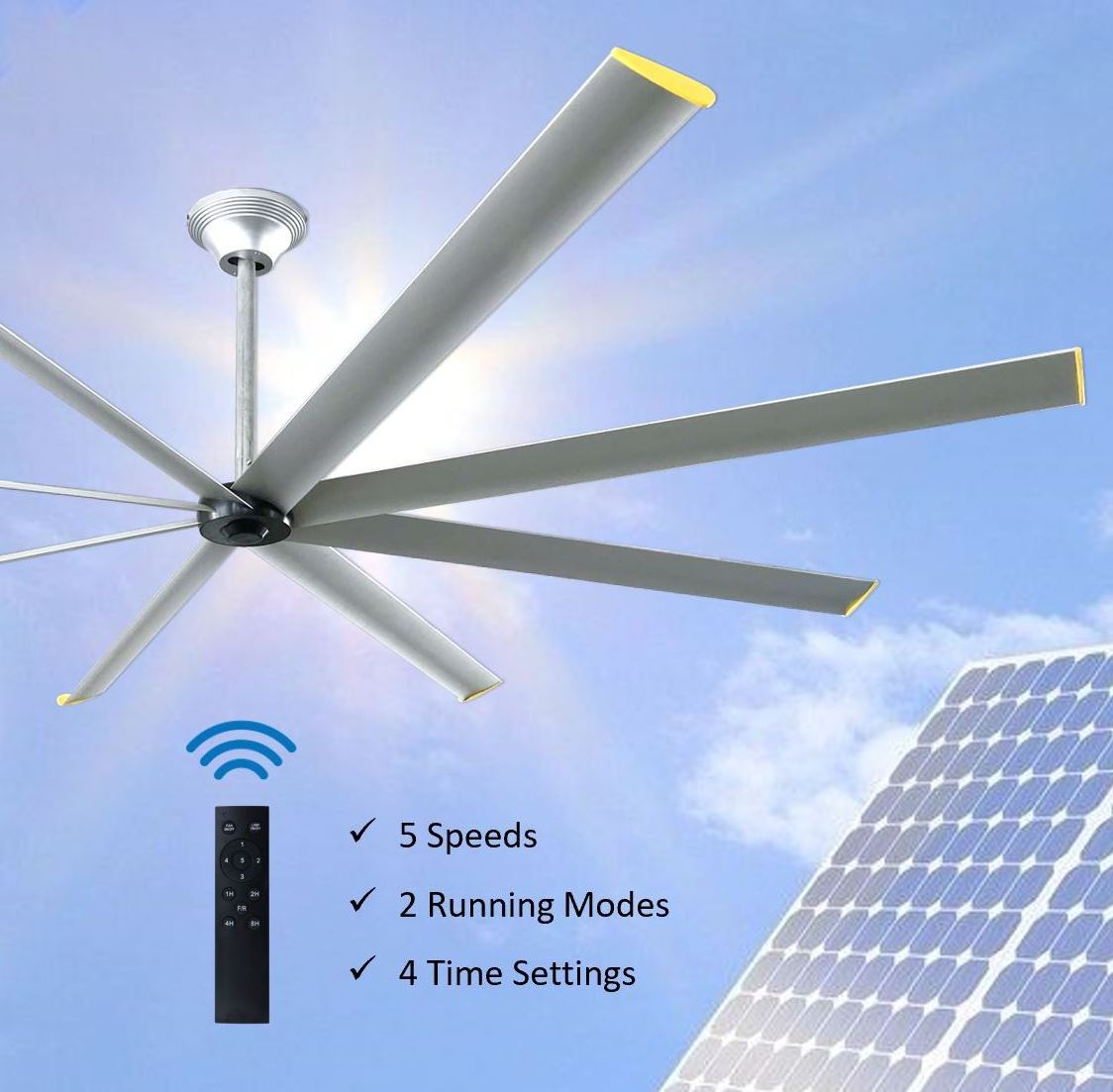 Big Wind 10ft Solar Powered DC Direct Drive 5 Speeds High Volume Industrial Workshop Ceiling HVLS Fan for Cooling Air