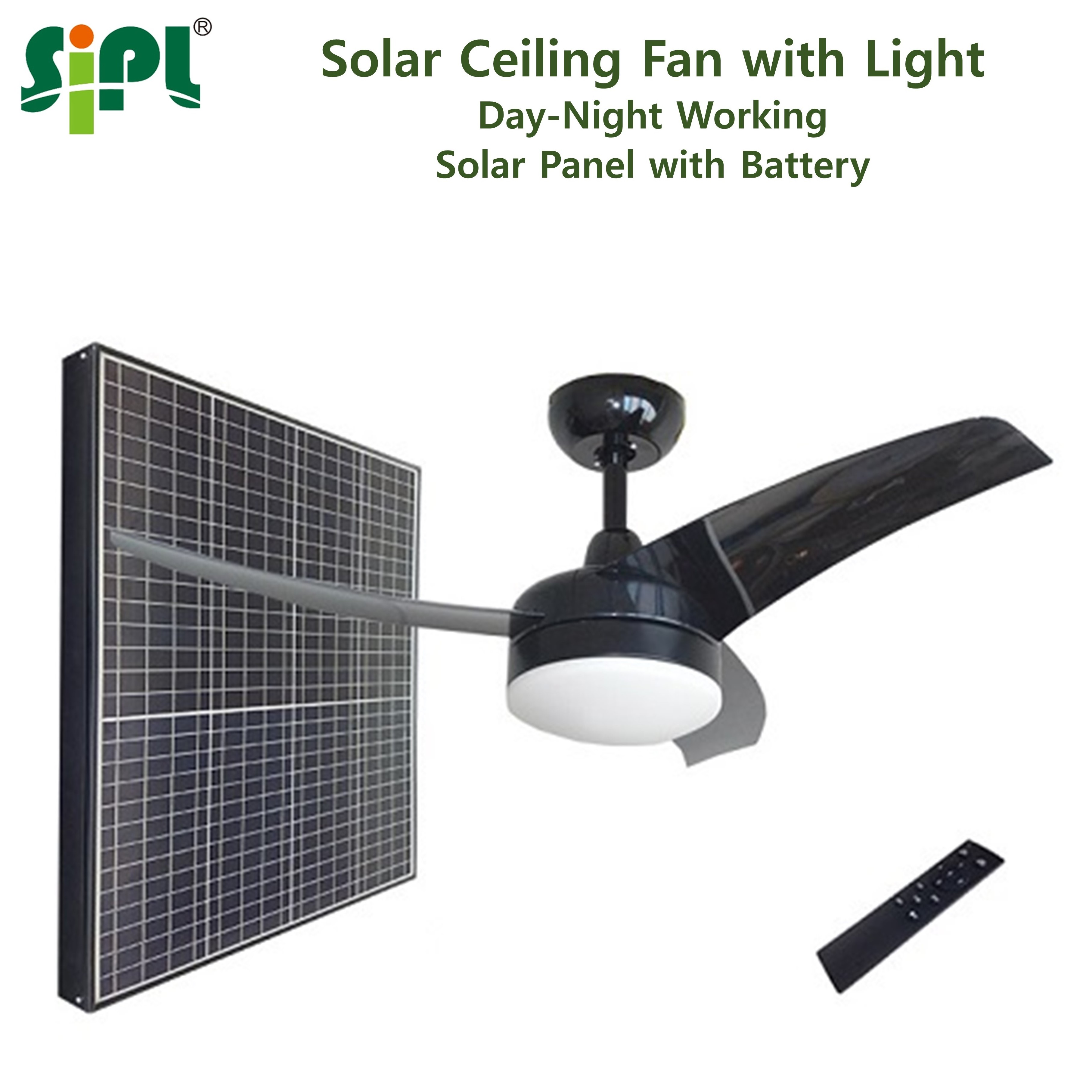 Industrial Ventilation Ceiling Fan with LED Light DC Electric Energy Saving Solar Battery Powered Day-Night Cooling 42' Roof Fan