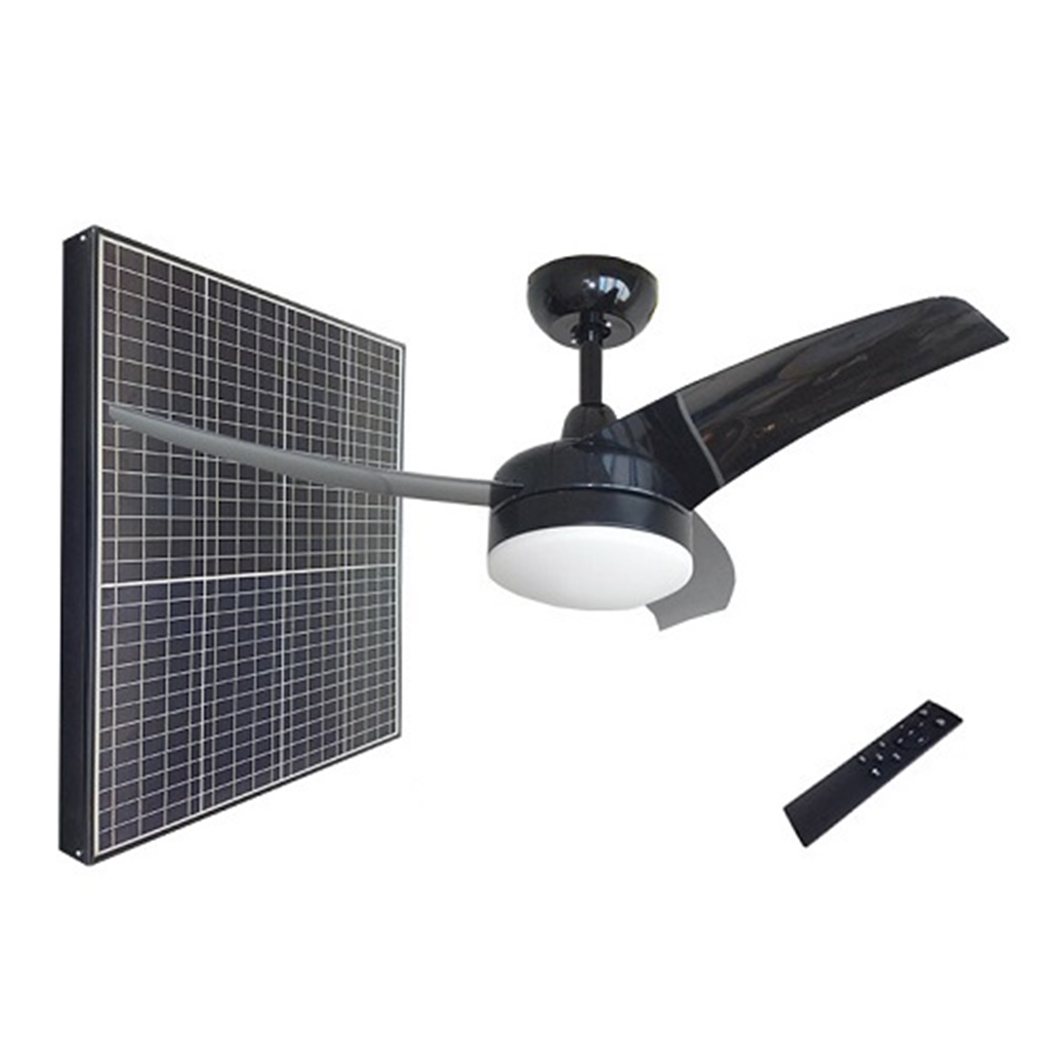 Industrial Ventilation Ceiling Fan with LED Light DC Electric Energy Saving Solar Battery Powered Day-Night Cooling 42' Roof Fan