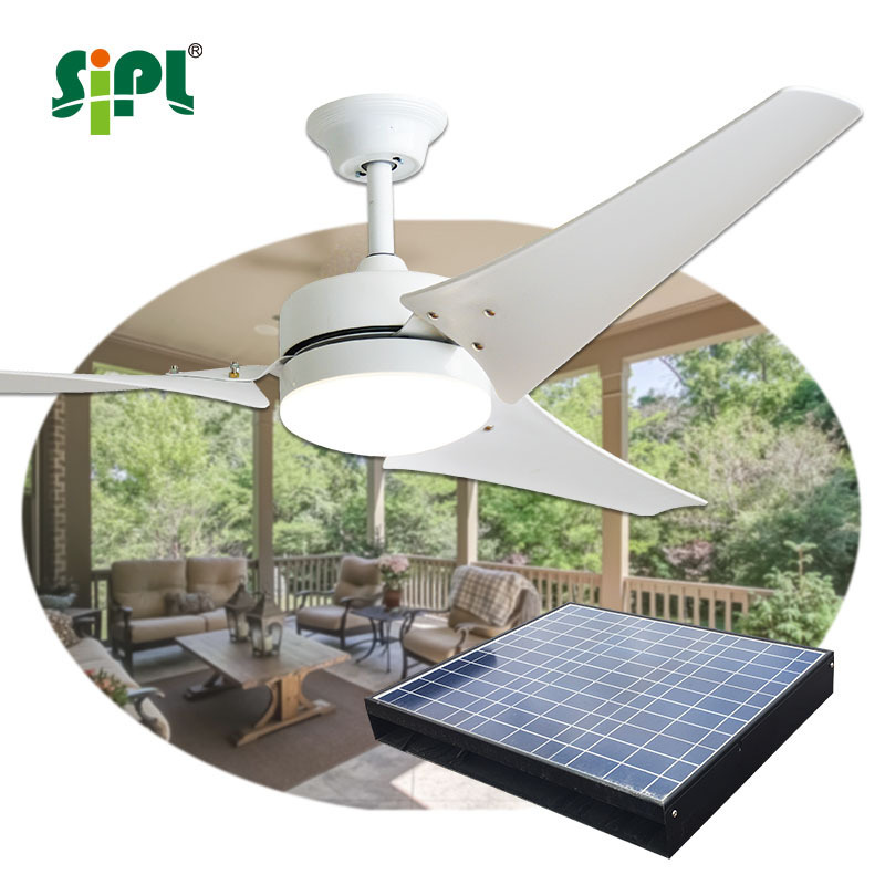 5 Speeds Remote Control 60'' Solar Energy DC Electric Fan Outdoor Indoor Gazebo Homestead Ceiling Fan with Led Light