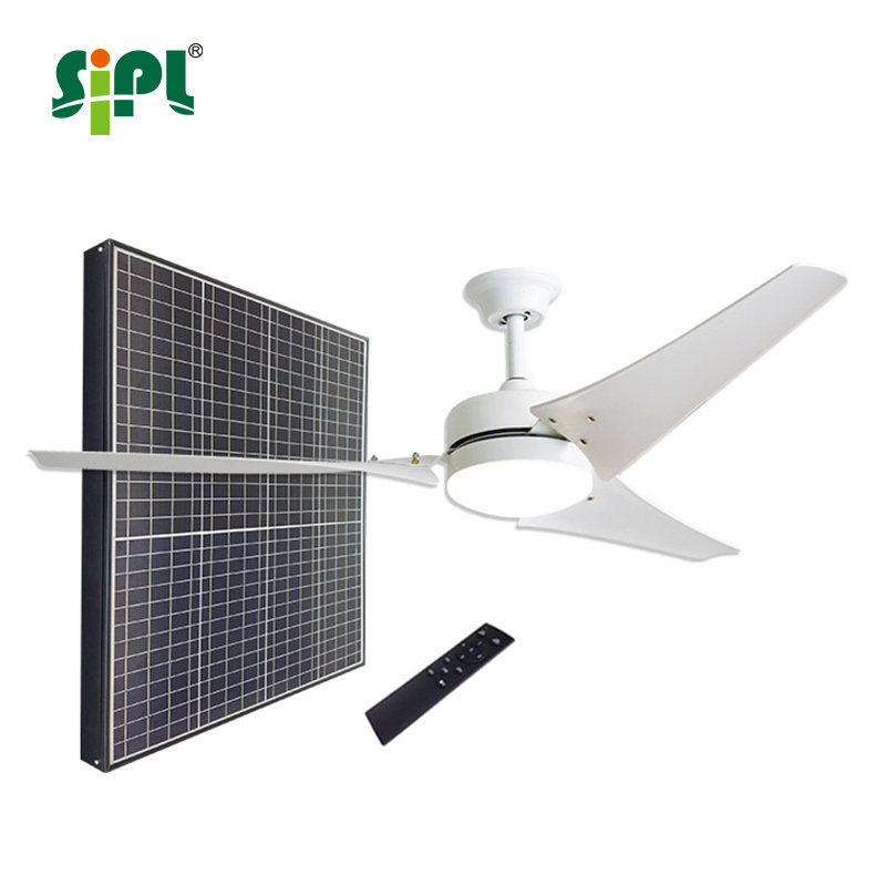 5 Speeds Remote Control 60'' Solar Energy DC Electric Fan Outdoor Indoor Gazebo Homestead Ceiling Fan with Led Light