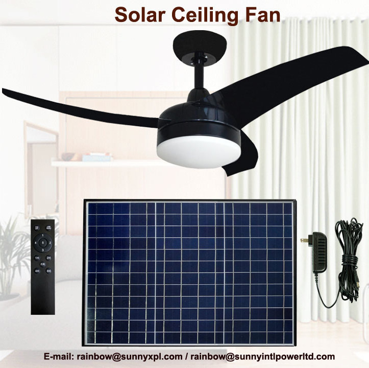 Vent tool solar DC ceiling fan with LED light & power adapter for air cooler solar panel powered solar ceiling fan R