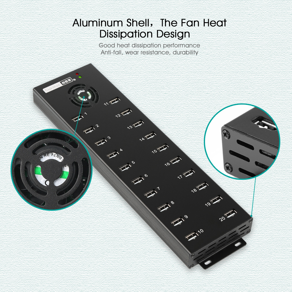 sipolar a-805P 20 port usb hub charging and data syncs usb por hub with 12V 10A powered adapter for cell phones tablet