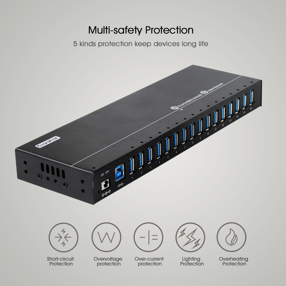 Sipolar A-316  120W metal powered 16 ports usb 3.0  hub board hub phone charger hub with led light switch