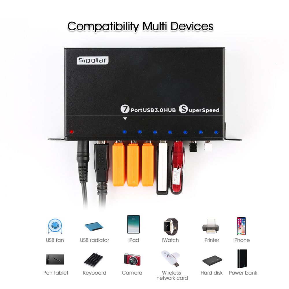 New A-173 Sipolar 7 8 port usb hub 12v fast charging restaurant cell phone charging station