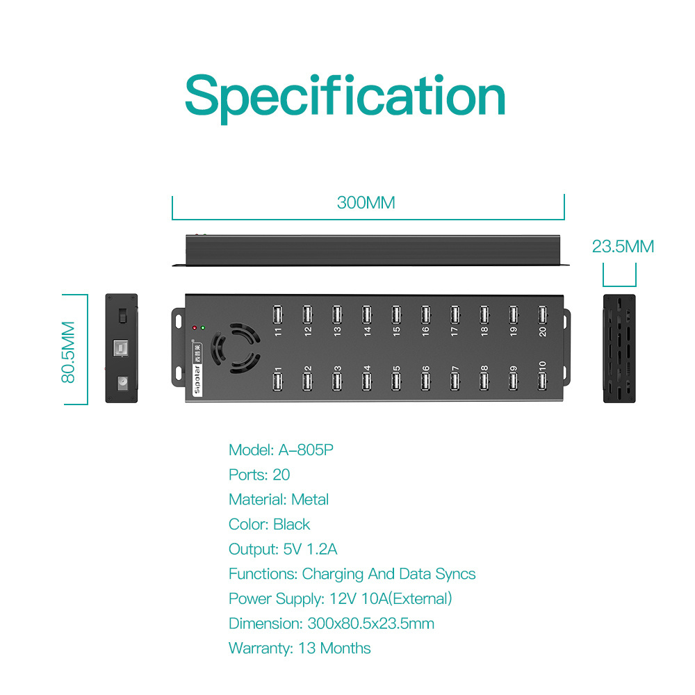 Sipolar A-805P  20 port  usb hub  energy storage charging station with 120W usb docking station