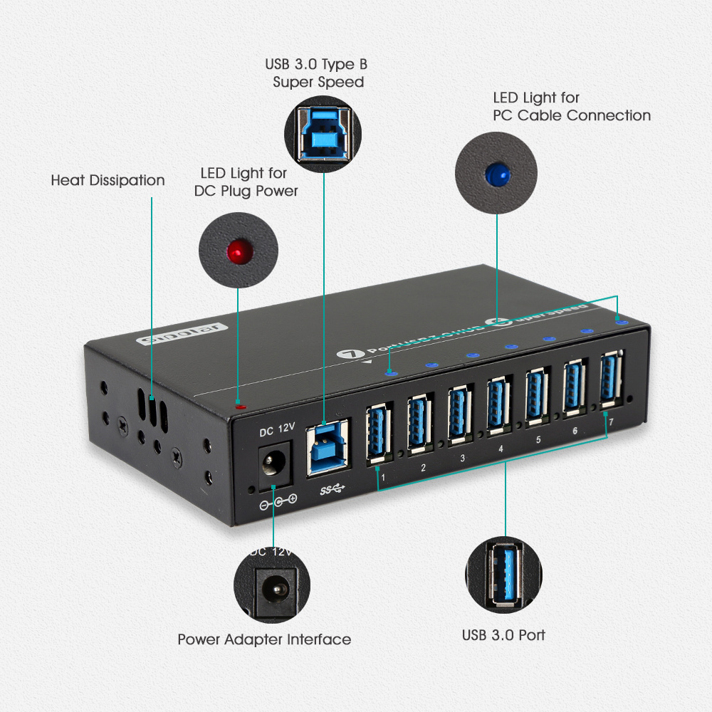 New A-173 Sipolar 7 8 port usb hub 12v fast charging restaurant cell phone charging station