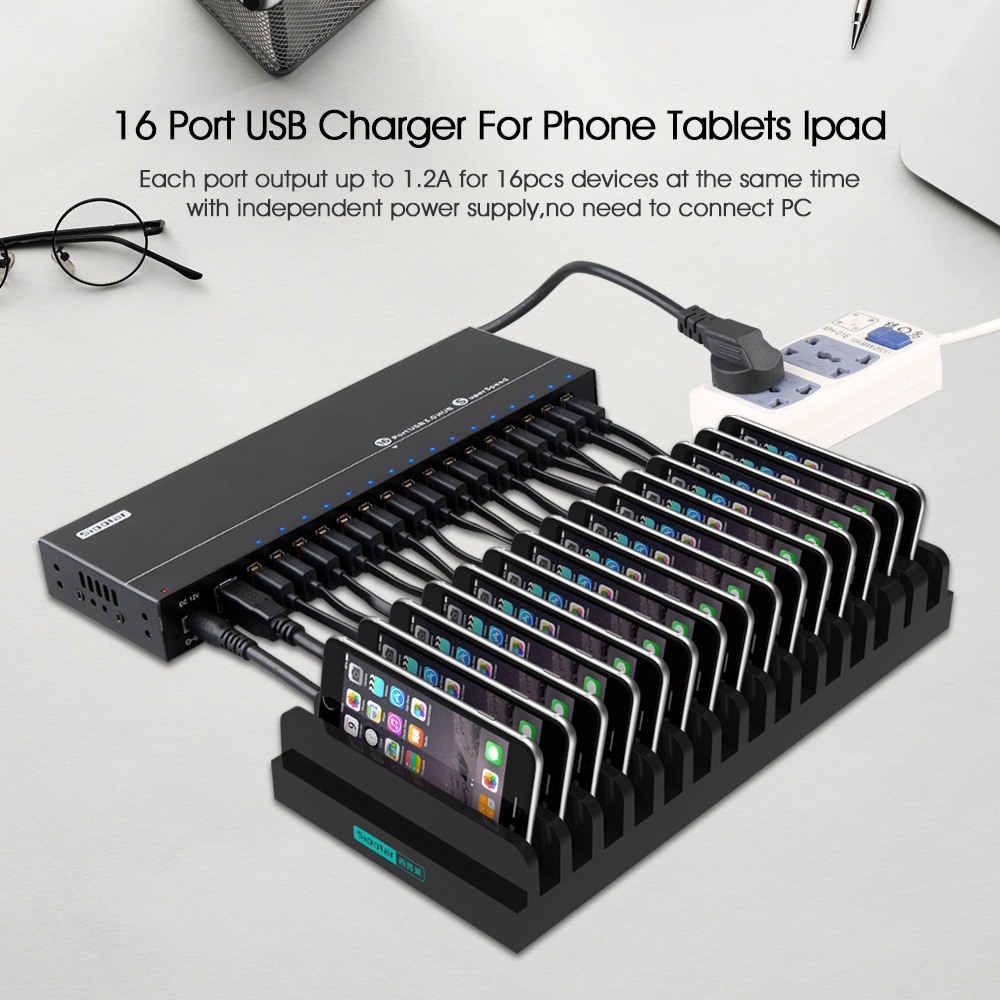 Sipolar A-316  120W metal powered 16 ports usb 3.0  hub board hub phone charger hub with led light switch