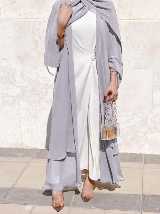 SIPO Beige Hijab And Abaya White Simple Burqa Designs Open Turkish Abaya Muslim Woman Kimono Elegant