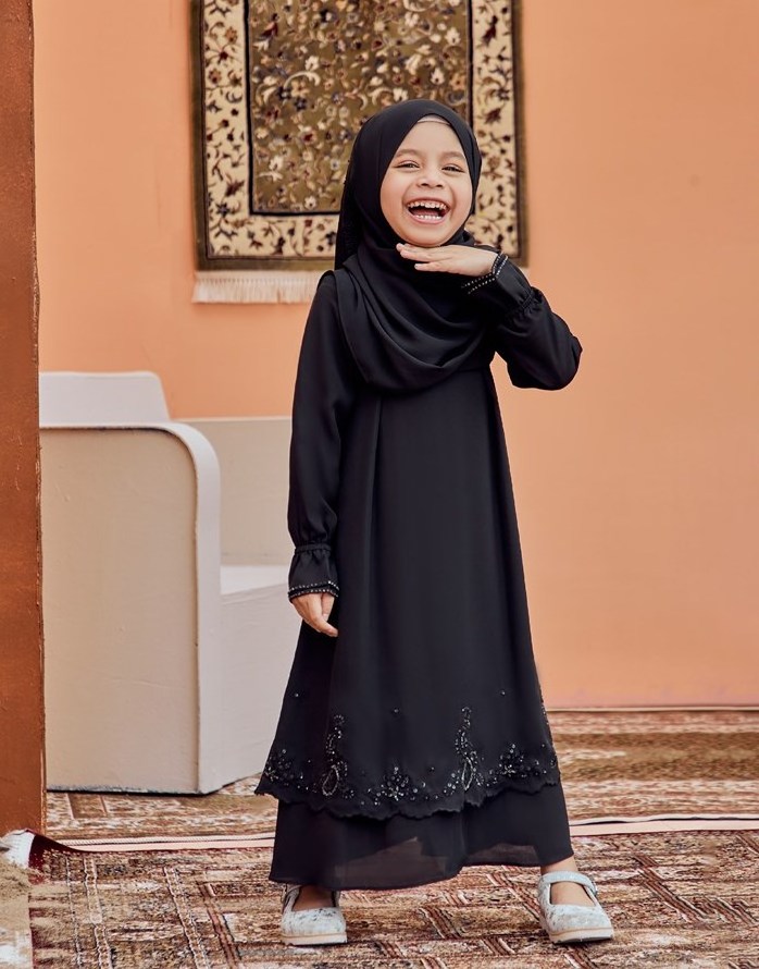 SIPO 2023 Eid Muslim Baby Girl Abaya For Child Embroidery Chiffon Solid Color Full Lining Muslim Baby Abaya Maxi Dress