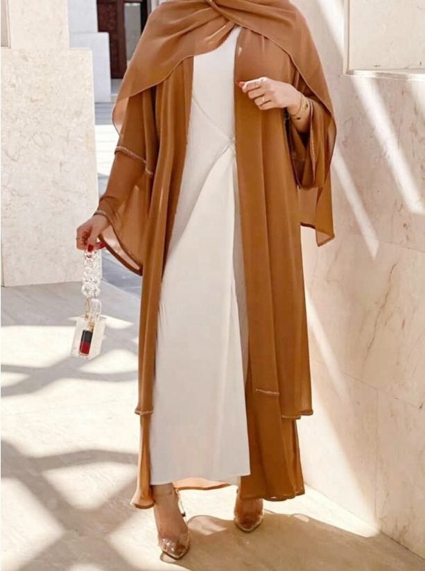 SIPO Beige Hijab And Abaya White Simple Burqa Designs Open Turkish Abaya Muslim Woman Kimono Elegant