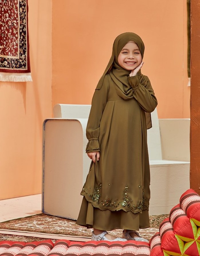 SIPO 2023 Eid Muslim Baby Girl Abaya For Child Embroidery Chiffon Solid Color Full Lining Muslim Baby Abaya Maxi Dress