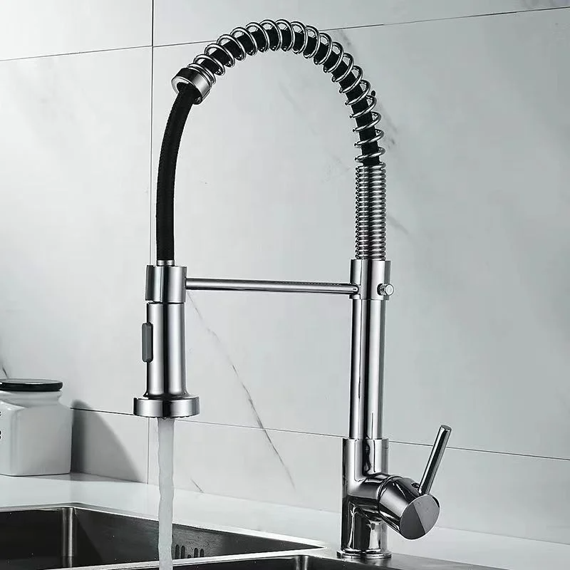 Commercial Black Brass Single Handle Single Lever Pull Down Sprayer Spring Kitchen Sink Faucet